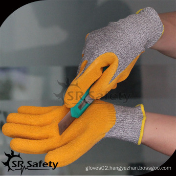 SRSAFETY yellow latex coated cut level 5 rubber glass handling gloves